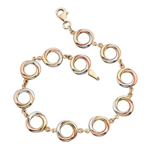Tri-Colour Open Circle Link Bracelet in 9ct Gold