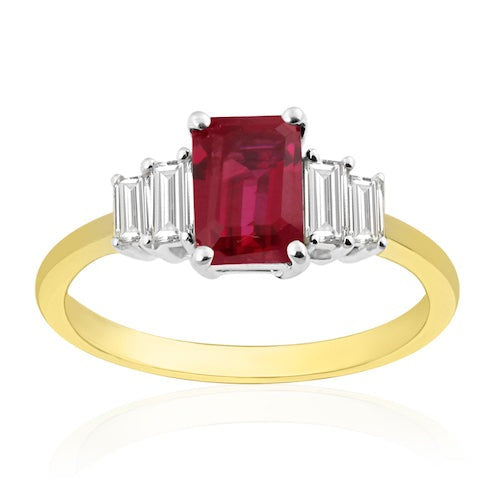 Emerald Cut Ruby & Diamond Ring