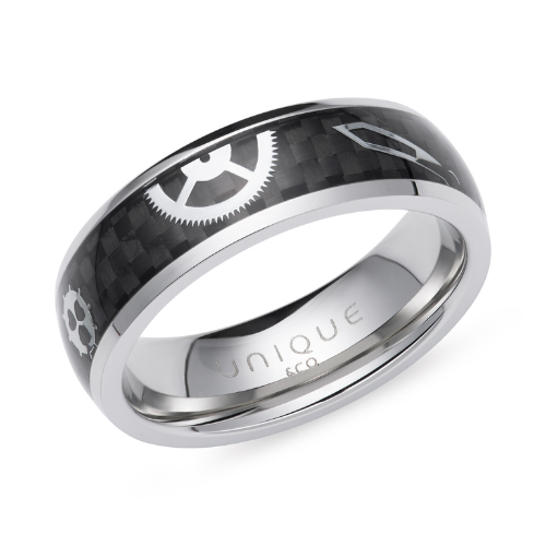 7mm Black Carbon Fibre Inlay Steel ring