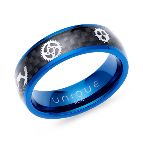 7mm Stainless Steel ring with Blue & Black IP