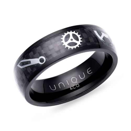 7mm Steel Black Carbon Fibre Inlay with Black IP Ring