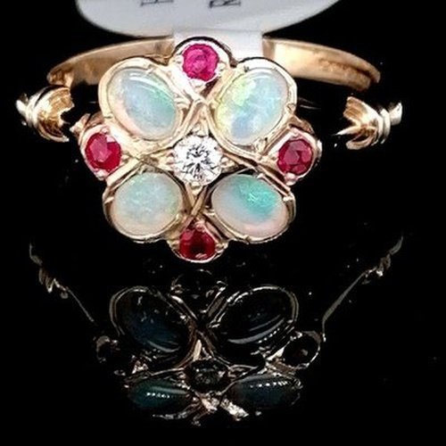 Ruby & Opal Flower 9ct Ring