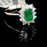 Emerald and Diamond Halo 18ct Ring