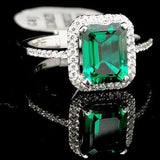 Green & White CZ Halo style ring 9ct