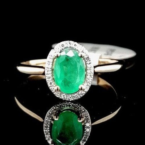 Oval Emerald & Diamond Halo Style Gold Ring