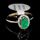 Oval Emerald & Diamond Halo Style Gold Ring
