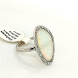 Silver Oblong white Opal and CZ Ring