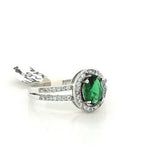 Oval Emerald CZ Silver Ring Size: N