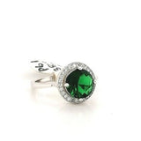 Silver Round Green CZ Halo Style Ring - Size L