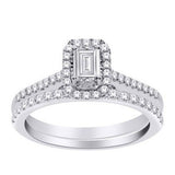 Emerald Cut Halo Style Ring With Diamond Set Shoulders
