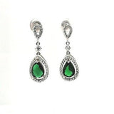 Silver Green & Clear Drop Earrings