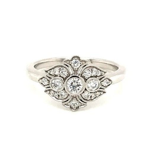 Vintage style pave and bezel set ring