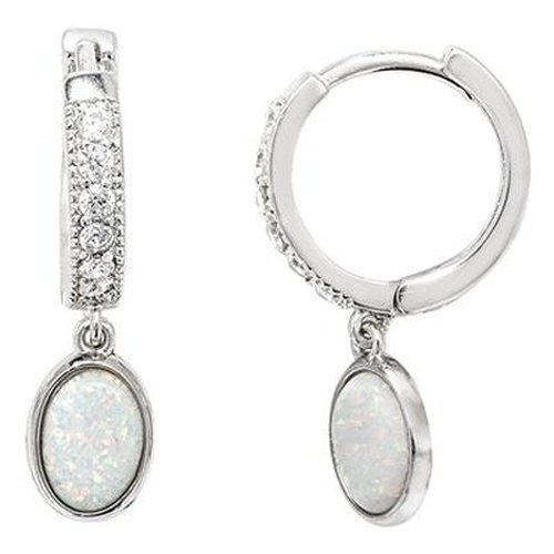 Silver CZ & Opal drop Hinged Earrings