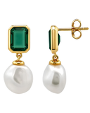 Burren - Emerald Isle Green Emerald-Cut CZ & Freshwater Pearl Drop Earrings