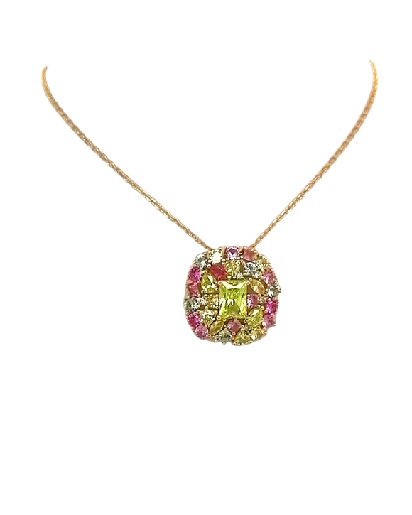 Pink & Peridot Cluster Pendant