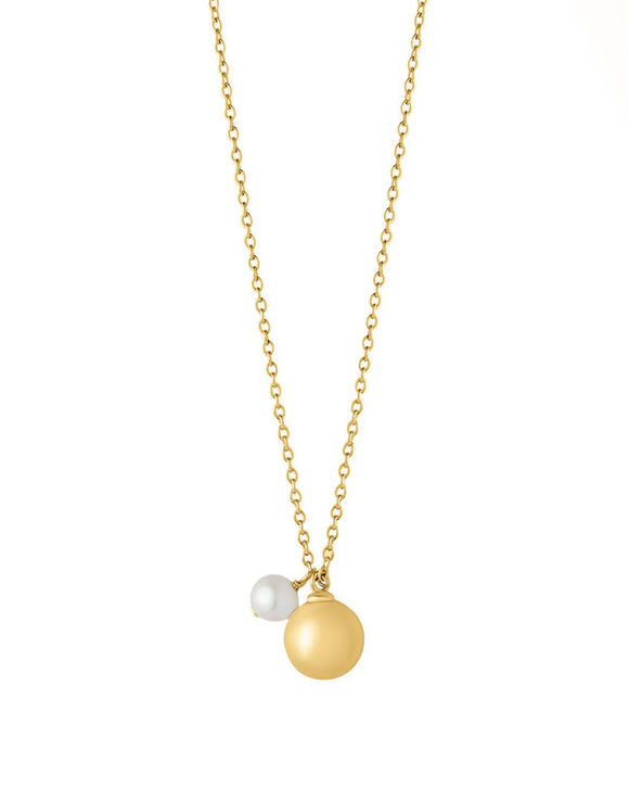 Gold Plated Ball & Pearl Charm Necklace