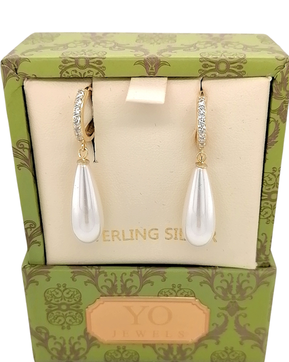 Gold plated CZ & Pearl Huggies