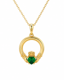 Burren - Wild Heart Claddagh Necklace with Green Heart Stone
