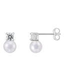 Pearl and CZ Drop Earrings