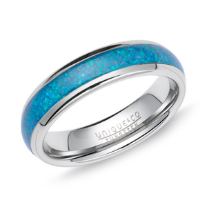 6mm Tungsten Ring with Blue Opal inlay