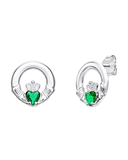 Green Stone Claddagh Stud Set
