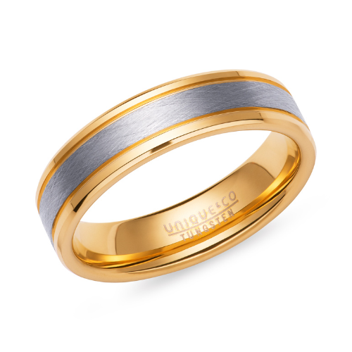 6mm Two Tone Tungsten & Gold IP Ring