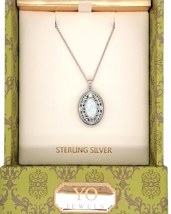 Silver Oval Locket with Opal