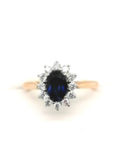 Lab Sapphire & diamond cluster ring