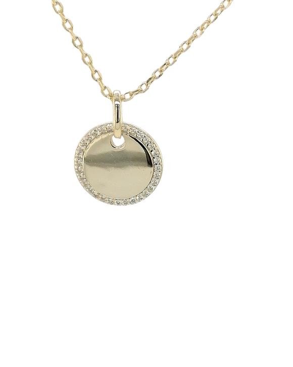 Round CZ Disc Pendant Gold (Free engraving)