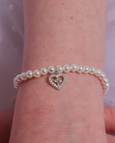 CZ Heart Cross Pearl Bracelet
