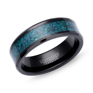 7mm Tungsten Ring with Blue Opal & Black IP