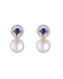 Silver Cubic Zirconia and Sapphire Pearl Earrings