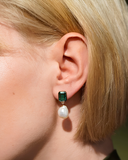 Burren - Emerald Isle Green Emerald-Cut CZ & Freshwater Pearl Drop Earrings