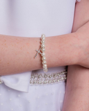 White Pearl Bracelet Cross Charm Set
