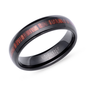 6mm Black IP Tungsten Ring with Wood centre