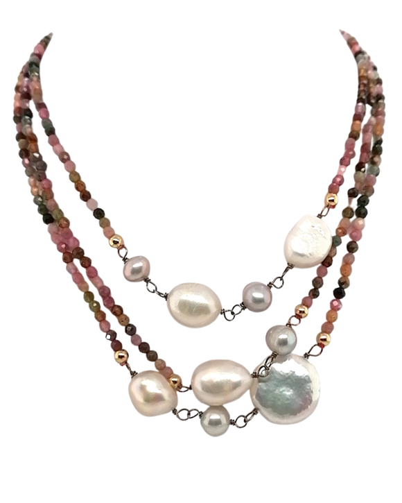 Pearl & Bead triple row necklace