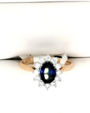 Lab Sapphire & diamond cluster ring