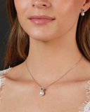 Silver Cubic Zirconia and Sapphire Pearl Earrings