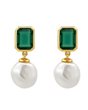 Burren - Emerald Isle Green Emerald-Cut CZ & Freshwater Pearl Drop Earrings