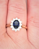 Lab Sapphire & diamond cluster ring
