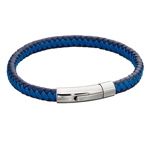 Woven Blue Leather & Stainless Steel Clip Clasp Bracelet Fred Bennett