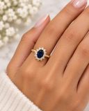 Lab Sapphire & diamond cluster ring