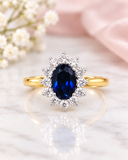 Lab Sapphire & diamond cluster ring