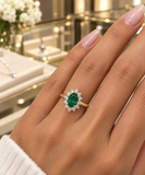 Lab Emerald & diamond cluster ring