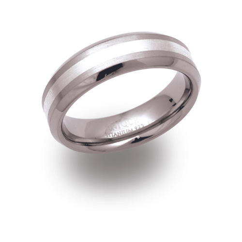 6.5mm Titanium & Silver Inlay Ring