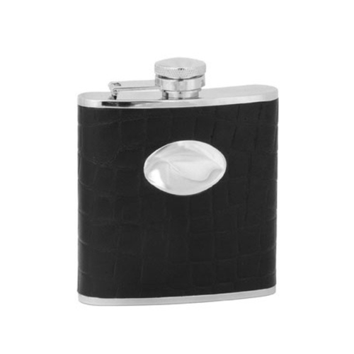 Black Hip Flask with Oval Engraving Plate – 5oz free engraving
