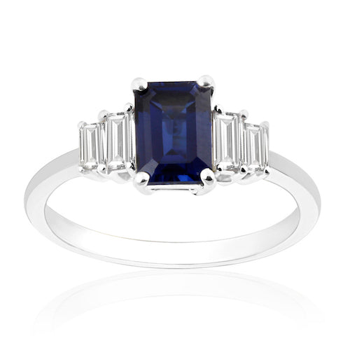 Emerald Cut Sapphire & Diamond Ring