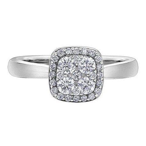 Square Starburst Halo Style Solitaire Ring
