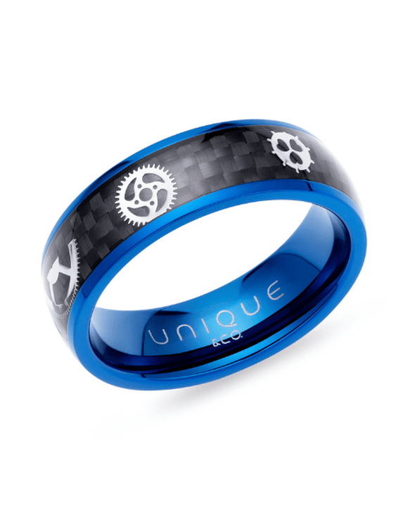 7mm Stainless Steel ring with Blue Black IP - Main Image