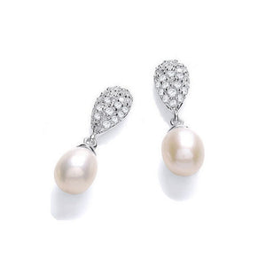 Fancy CZ and Pearl Drop Silver Earrings